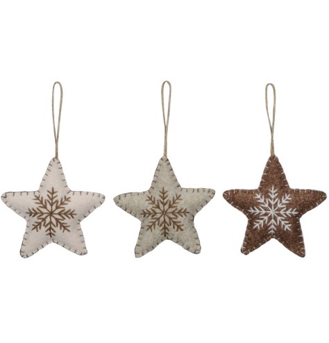 This neutral toned hanging star decoration adorned with a large snowflake detail 