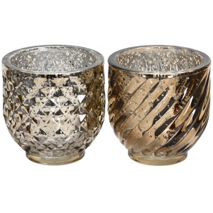 2/A Gold Patterned Glass Candle Pot Holder, 9cm