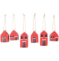 Set of 6 Red House Hanger, 6cm