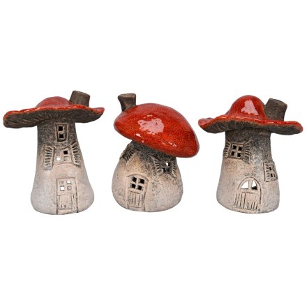 3/a Mushroom Candle Houses in Red 15cm