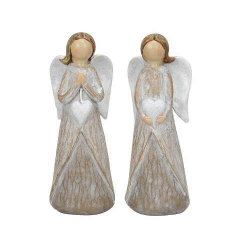 Decorate your space with 2 lovely angel figurines holding hearts. Perfect for spreading love and charm in any room.