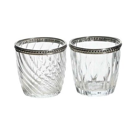 Silver Rimmed Candle Holder 7.5cm 2/a