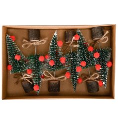 "Get into the holiday spirit with our 6-piece set of whimsical bristle trees adorned with cute pom poms. Perfect for a