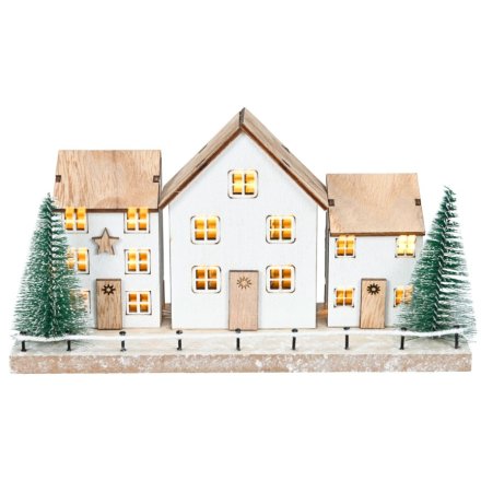 Festive Wooden House Scene LED 21cm