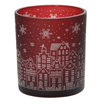 Wintery House Scene Candle Holder, 8cm