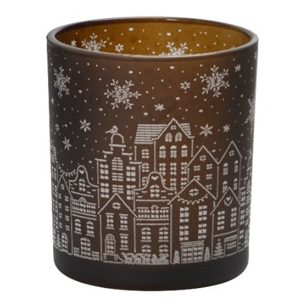 Brown Houses Candle Holder, 8cm 