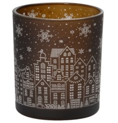 Brown Houses Candle Holder 7xh8cm