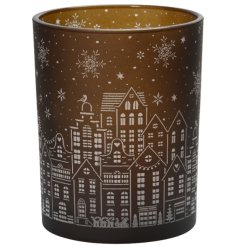 Winter Houses Candle Holder, 12cm
