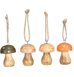 Update your deco with these assortment of 4 fun mushroom hangers