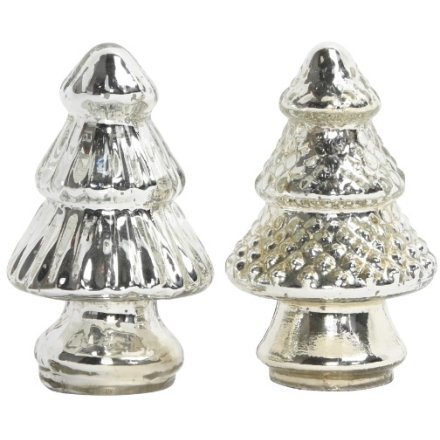 Tarnished Silver Christmas Trees 2Asst 9cm