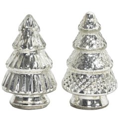 Silver Tarnished Glass Christmas Trees 2Asst
