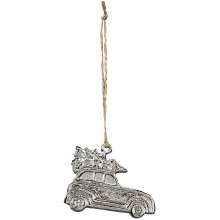 Festive Silver Tree Car Decoration, 6cm