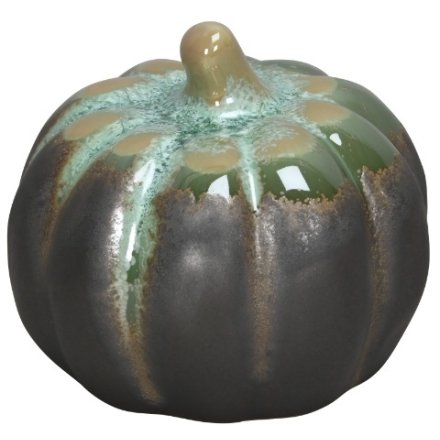 8cm Black Pumpkin w/ Green Glaze