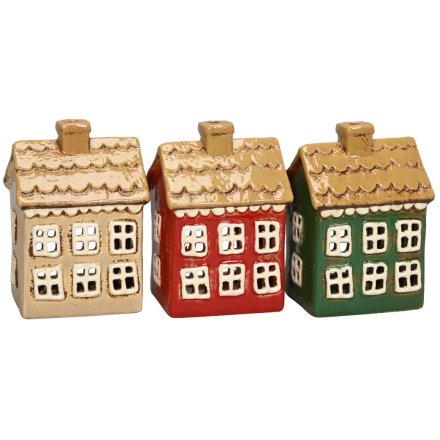 3/a Red, Green & Cream T-Light Houses 