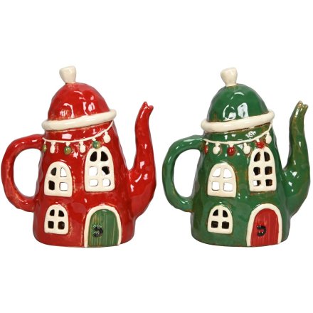 Christmas Teapot Candle Holder Lanterns 19.5 Mix