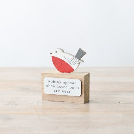 Wooden Robin Loved Ones Plaque, 9cm