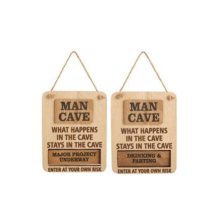 Rustic Man Cave Sign With Hanger, 15cm
