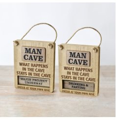 Rustic Man Cave Sign With Hanger, 15cm