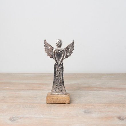Silver Angel on Base Ornament, 17.5cm