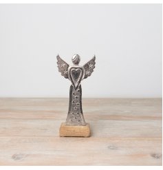 Silver Angel on Base Ornament, 17.5cm