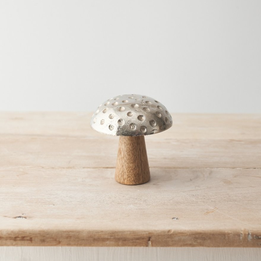 10cm Metal & Mango Wood Mushroom