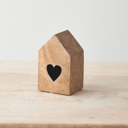 Small Wooden Heart Block House, 10cm 