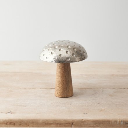 Metal & Mango Wood Mushroom, 12cm 