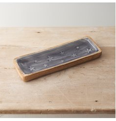 Wood / Enamel Star Design Serving Tray, 22cm