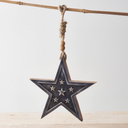 Grey Wooden Decorative Star, 14cm