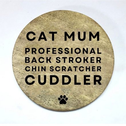10cm 'Cat Mum' Round Wooden Coaster
