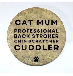 'Cat Mum' Round Wooden Coaster, 10cm