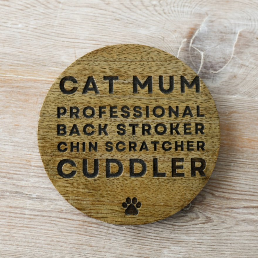 Round Wooden Coaster for Cat Moms , 10cm