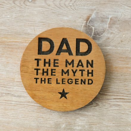 'Dad' Round Wooden Coaster, 10cm