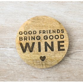 Add a fun touch to your table with this glass holder featuring wine-themed slogans. Perfect for use at home