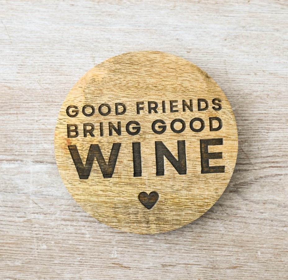 Add a fun touch to your table with this glass holder featuring wine-themed slogans. Perfect for use at home