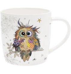 This delightful mug features a whimsical illustration of a wise owl, designed by the renowned Bug Art. 