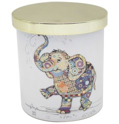 This delightful candle features a charming design of Eddie Elephant by Bug Art, complete with intricate details