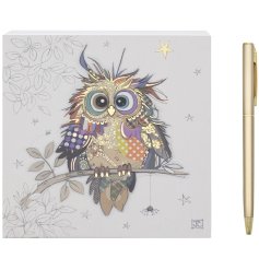 A magical illustration of Otto the Owl by Bug Art on a useful memo block.