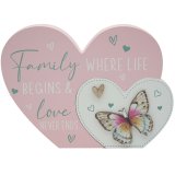 The beautiful "Family where life begins and love never ends" heart plaque.