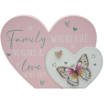 Family Where Life Begins Heart Plaque, 22cm