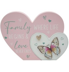 The beautiful "Family where life begins and love never ends" heart plaque.