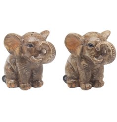 Introducing the Elephants Salt & Pepper Set, a charming addition to any dining table. 