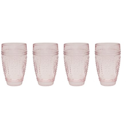S/4  Boho Pink Tumbler Glass 