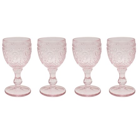S/4 Pink Wine Goblets
