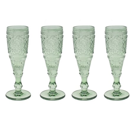 S/4 Green Champagne Flutes