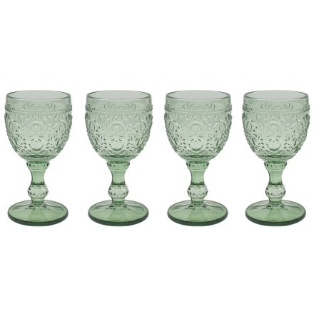 S/4 Green Wine Goblets