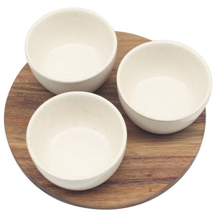 22cm Snack Dishes & Wood Tray