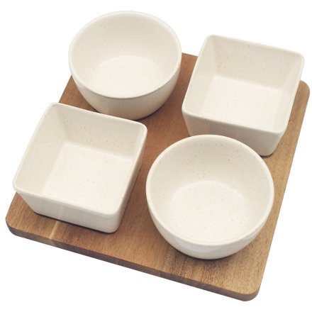 Snack Dishes & Wood Tray 22cm