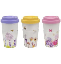 Floral travel mugs perfect for your morning coffee on the go.