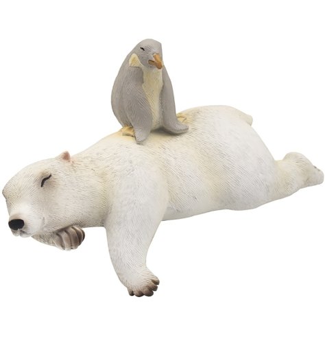 Lying Polar Bear W/ Penguin